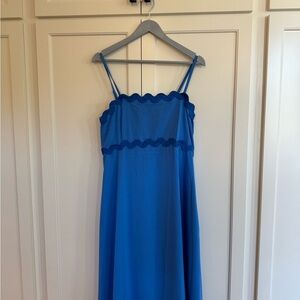 Blue Sleeveless Dress with Scalloped Edges